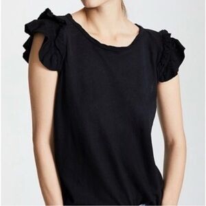 NWT CURRENT/ELLIOTT Double Ruffle Muscle T-shirt Dress in Washed Black, 1-Small